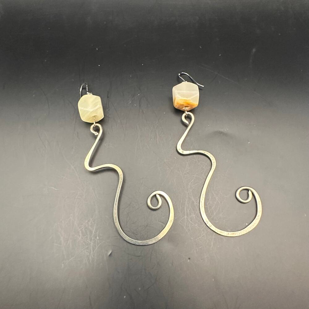 925 Boho Earring Dangle Sterling Silver Funky Shape Square Cube Stone Jewelry